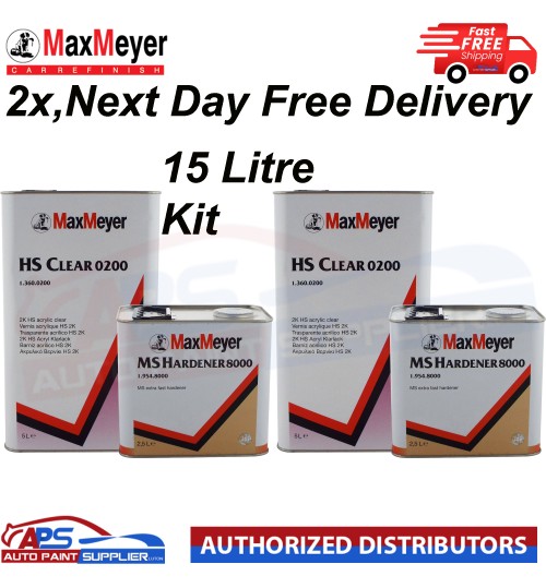 2x Max Meyer HS Clear Coat 2k Lacquer 0200 With MS Hardener 8000 15 Litre kit